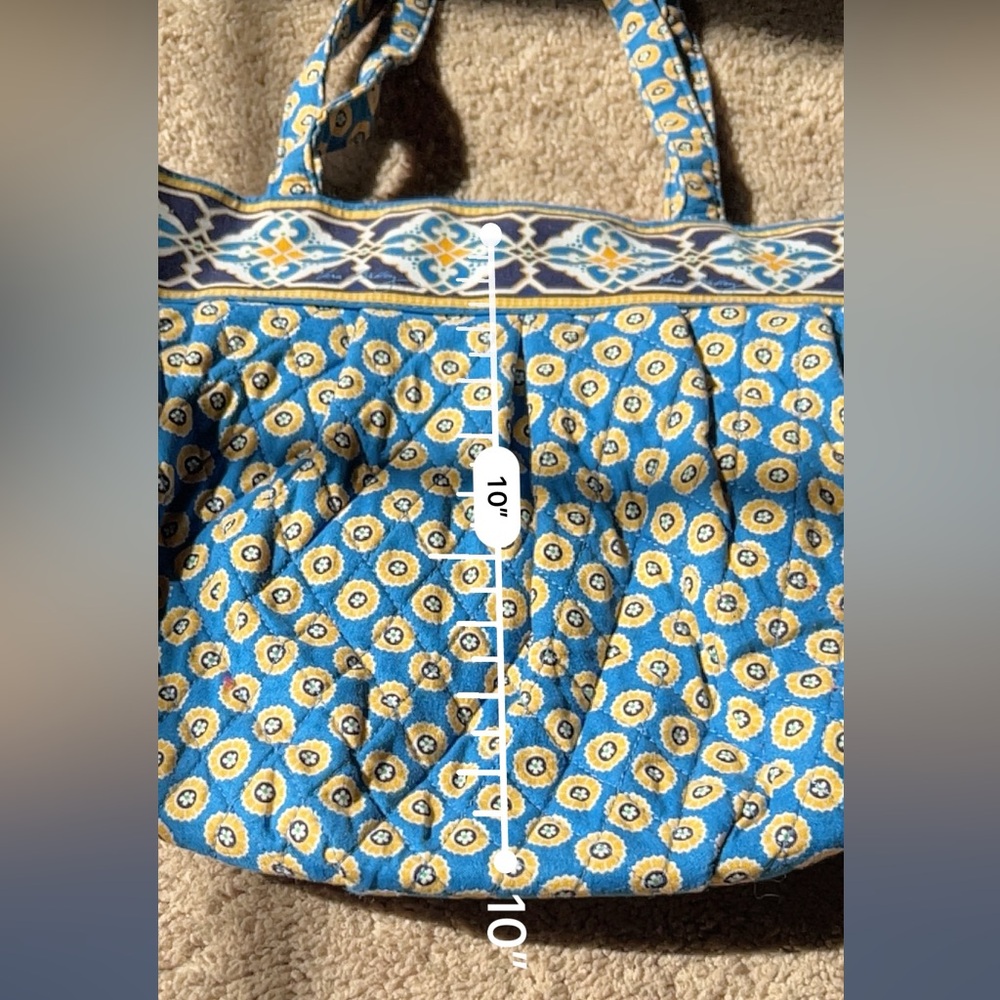 VERA BRADLEY Blue and Yellow Patterned Tote Bag w/ Front Pockets - Picture 13 of 13
